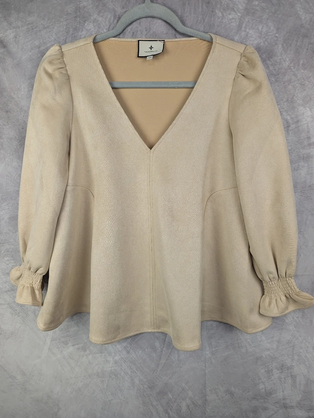 Tuckernuck Easton Faux Suede V-Neck Blouse Tan XS